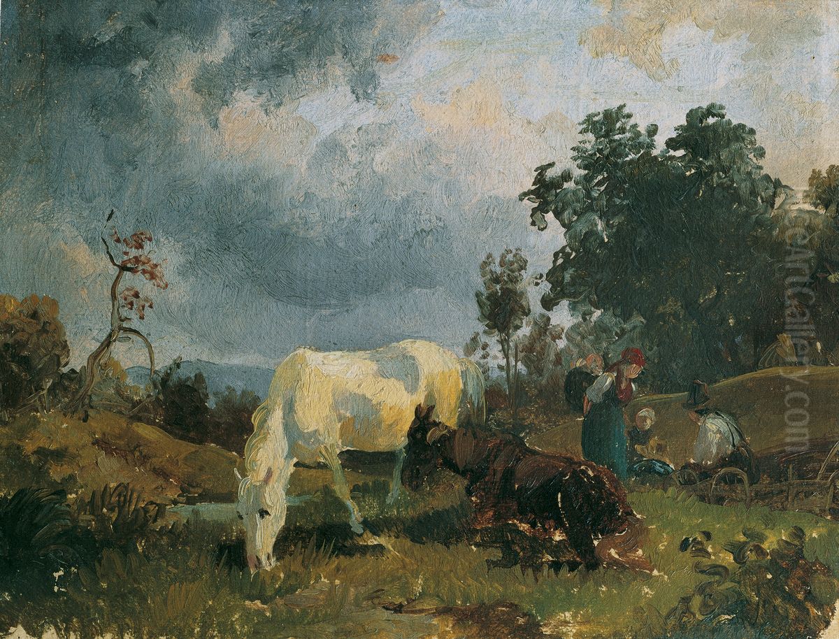 Ein Schimmel auf der Heide Oil Painting by Friedrich Gauermann