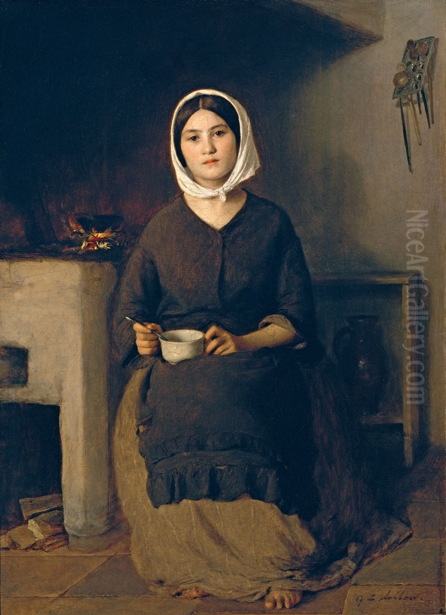 Sitzende Frau in einer Bauernkuche Oil Painting by Johann Baptist Reiter