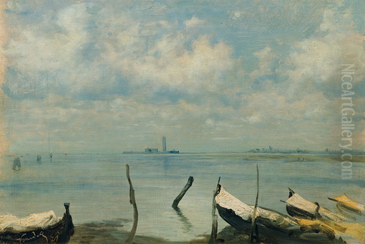 Blick von Mestre auf Venedig (Lagunenlandschaft) Oil Painting by Leopold Carl Muller