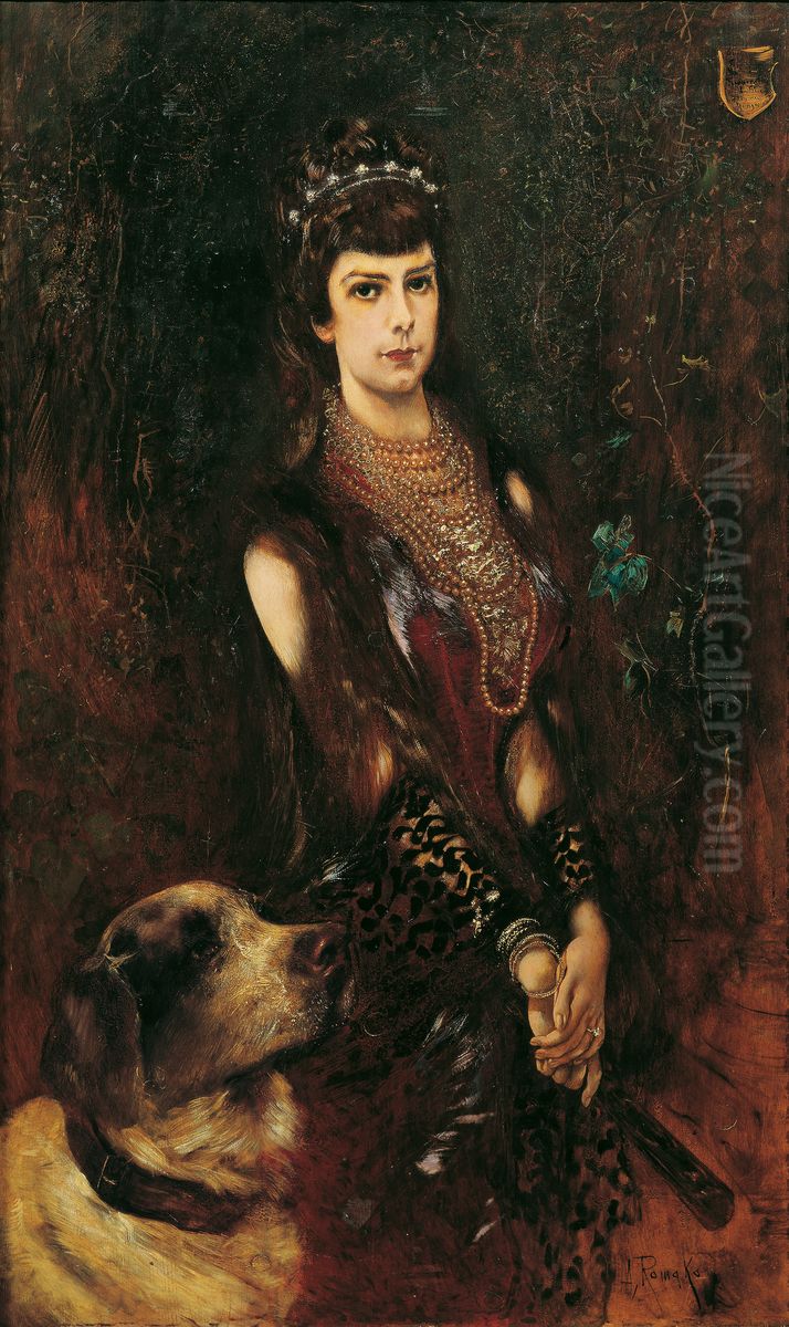 Kaiserin Elisabeth mit Bernhardinerhund Oil Painting by Anton Romako