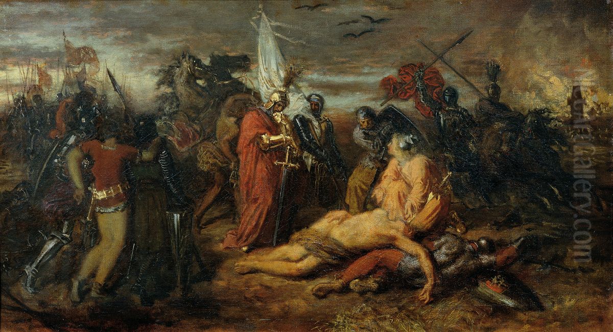 Rudolf von Habsburg an der Leiche Premysl Ottokars, Konig von Bohmen Oil Painting by Anton Romako