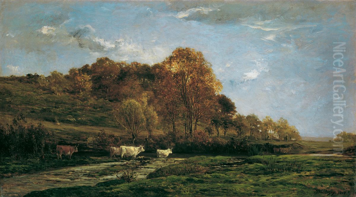 Herbstliche Aulandschaft Oil Painting by Charles-Francois Daubigny