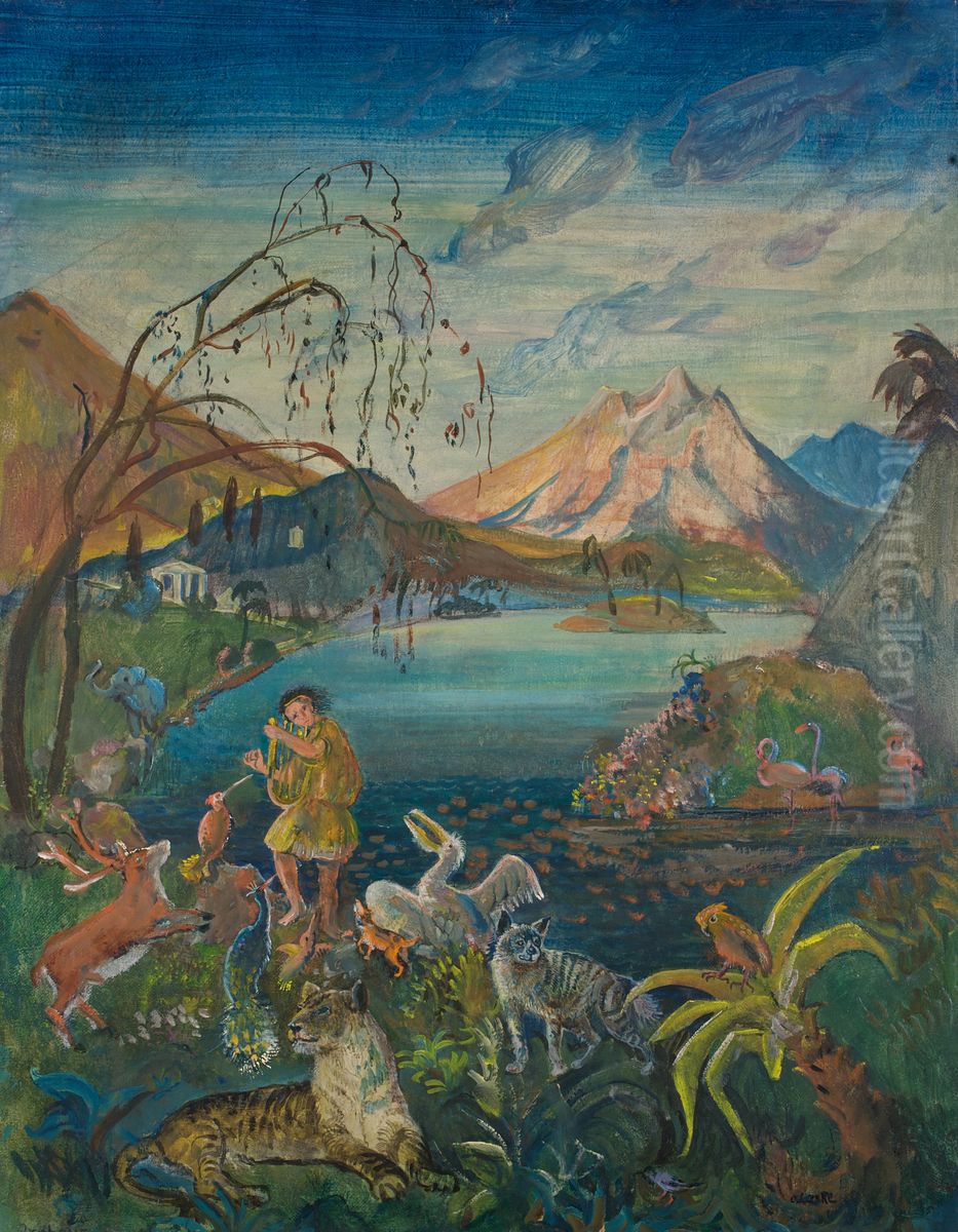 Orpheus unter den Tieren Oil Painting by Oskar Laske