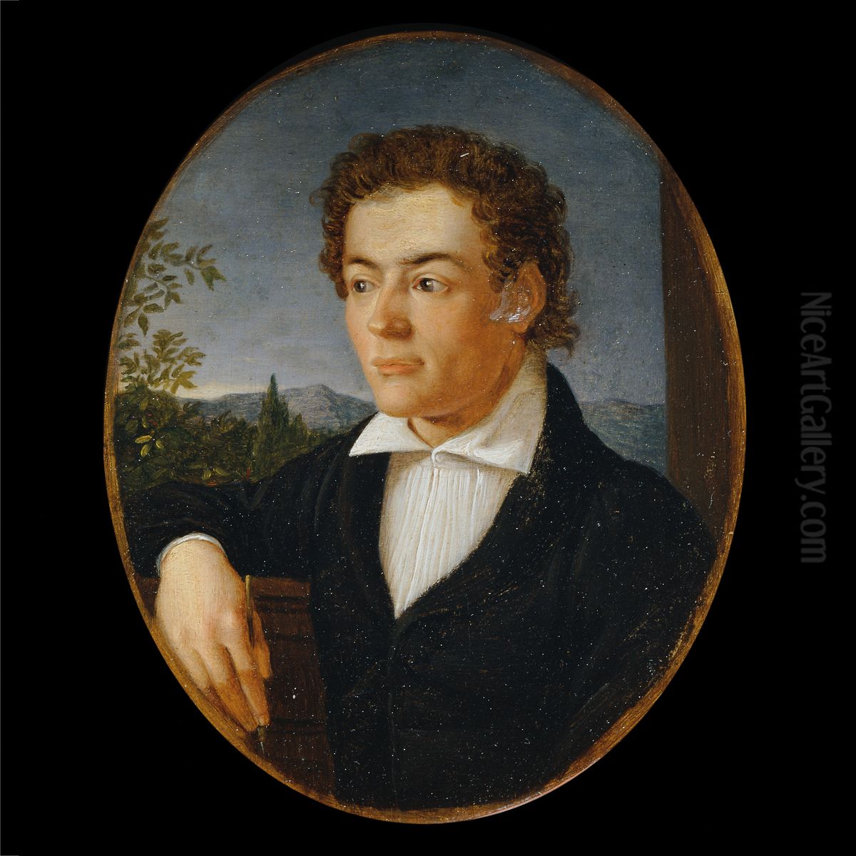 Brustbild eines jungen Mannes vor einer Abendlandschaft Oil Painting by Philipp Otto Runge