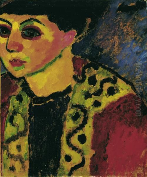 Lady in front of a blue background Oil Painting by Alexei Jawlensky