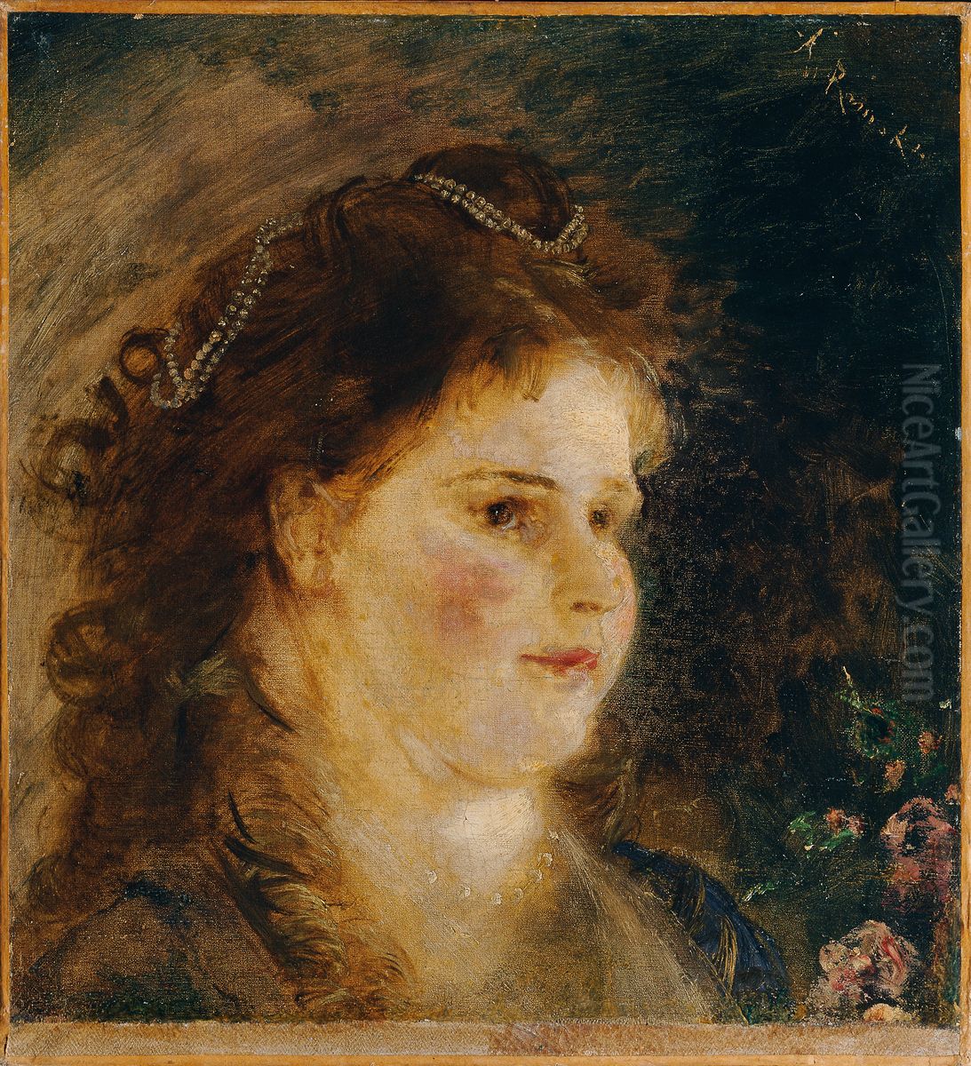 Madchen mit Perlenkette im Haar Oil Painting by Anton Romako