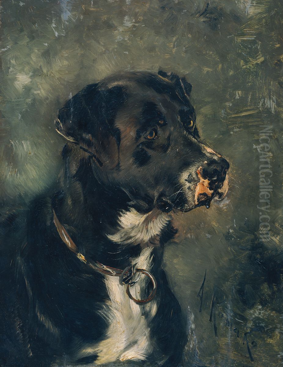 Kopf eines Fleischerhundes Oil Painting by Anton Romako