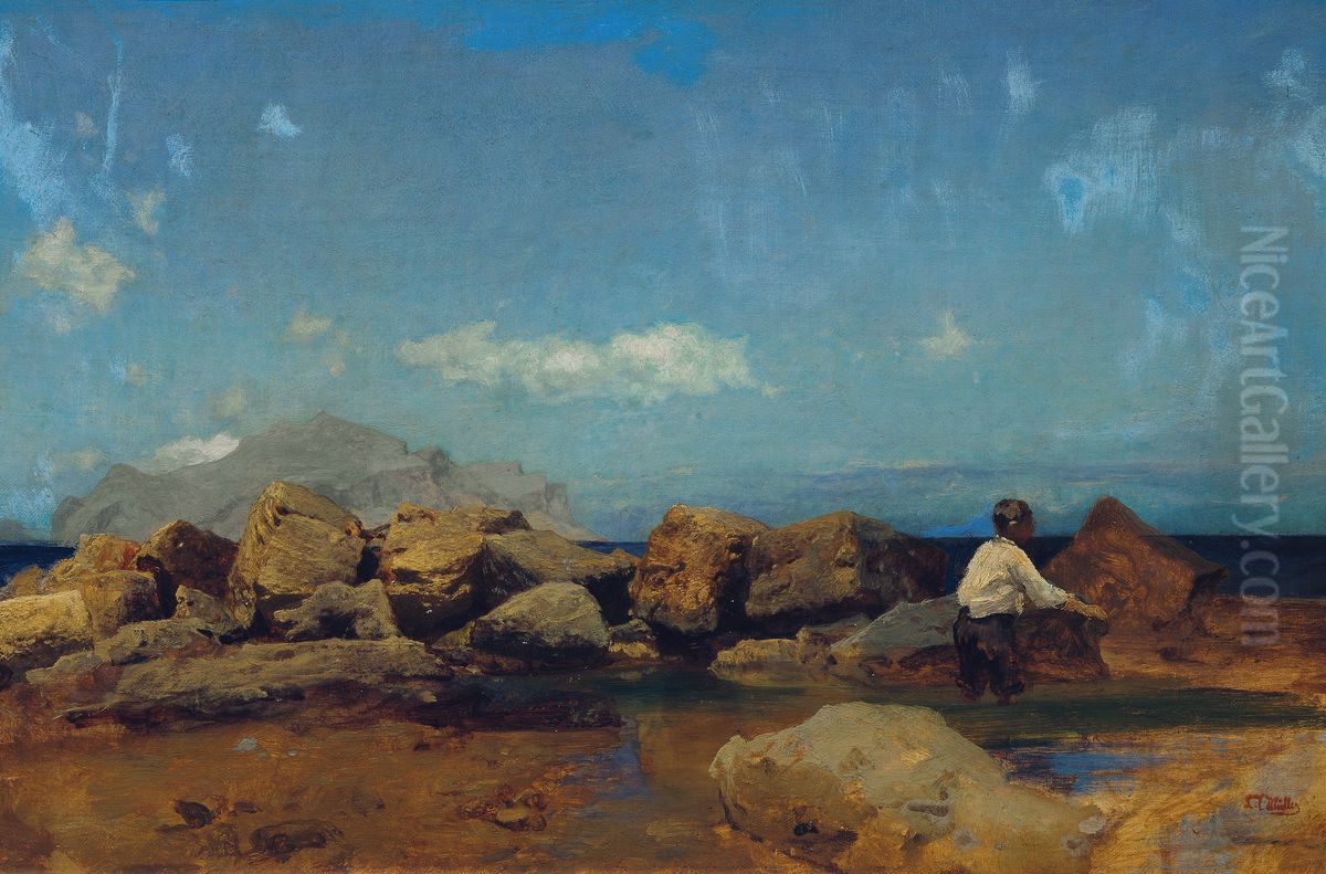 Meereskuste mit Monte Pellegrino bei Palermo Oil Painting by Leopold Carl Muller