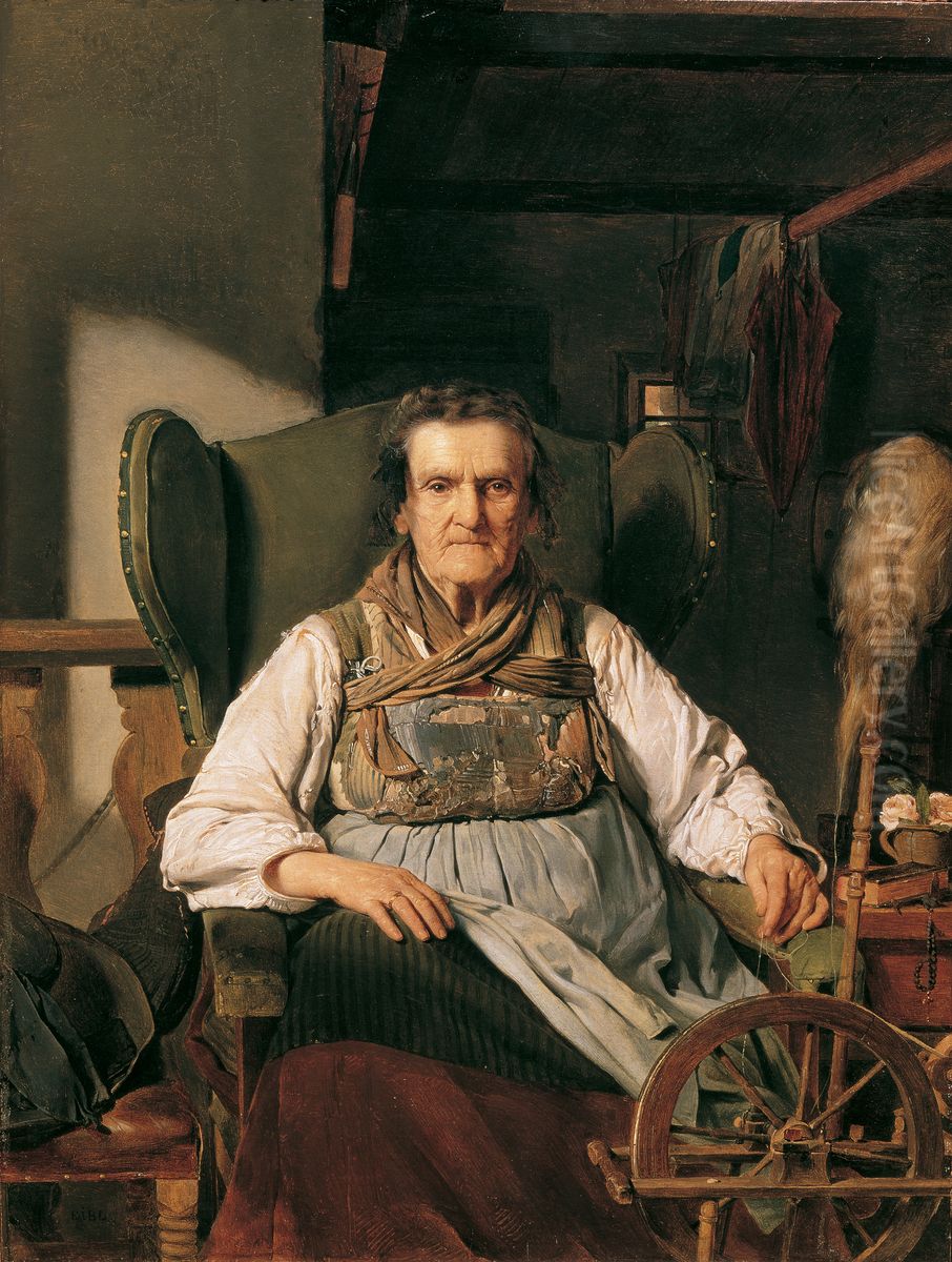 Eine Ramsauer Bauerin am Spinnrad Oil Painting by Franz Eybl