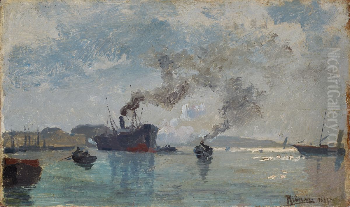 Schiffe im Hafen Oil Painting by Rudolf Ribarz