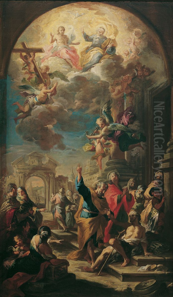 Die Apostel Petrus und Johannes heilen einen Lahmen Oil Painting by Martino Altomonte