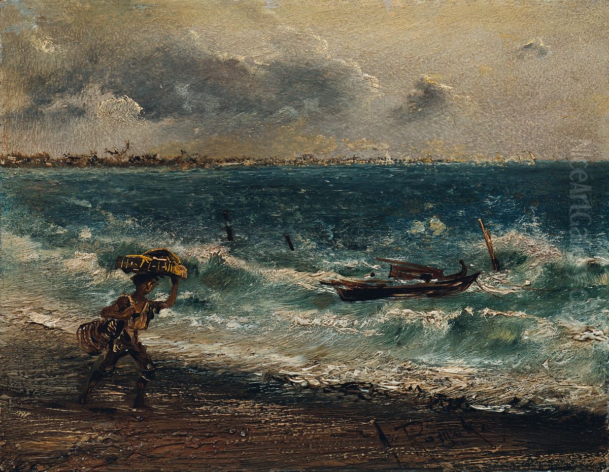 Fischerknabe am Meeresstrand Oil Painting by Anton Romako