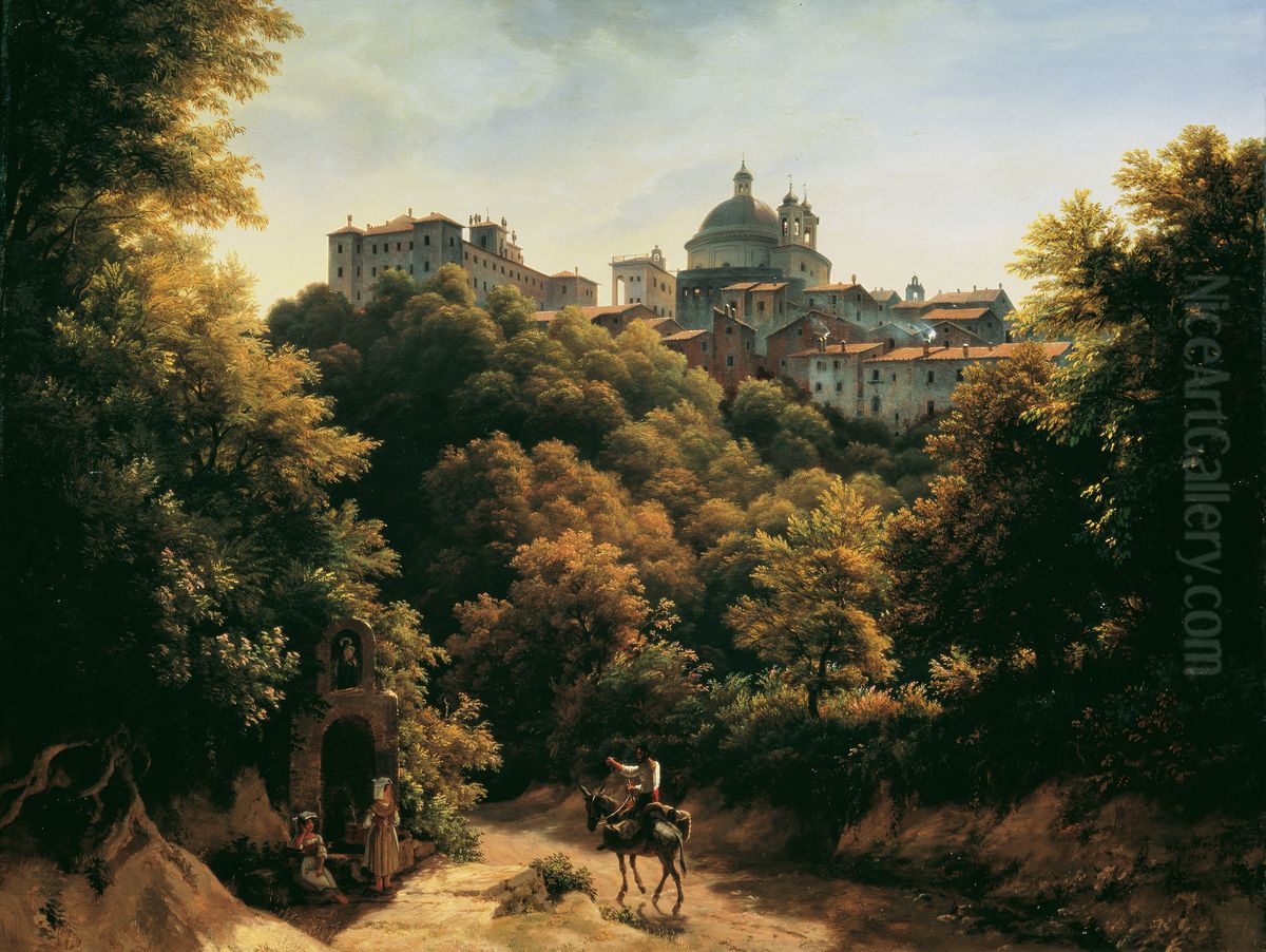 View of Ariccia Oil Painting by Johann Heinrich Schilbach