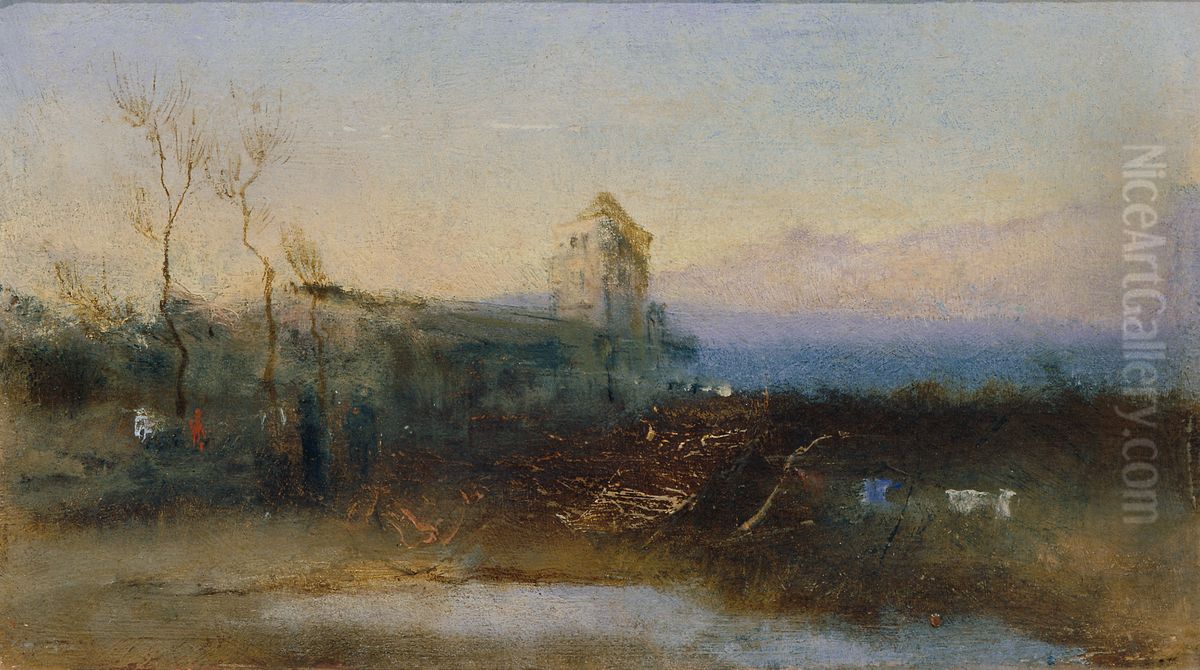 Landschaft mit Burg Oil Painting by Anton Romako