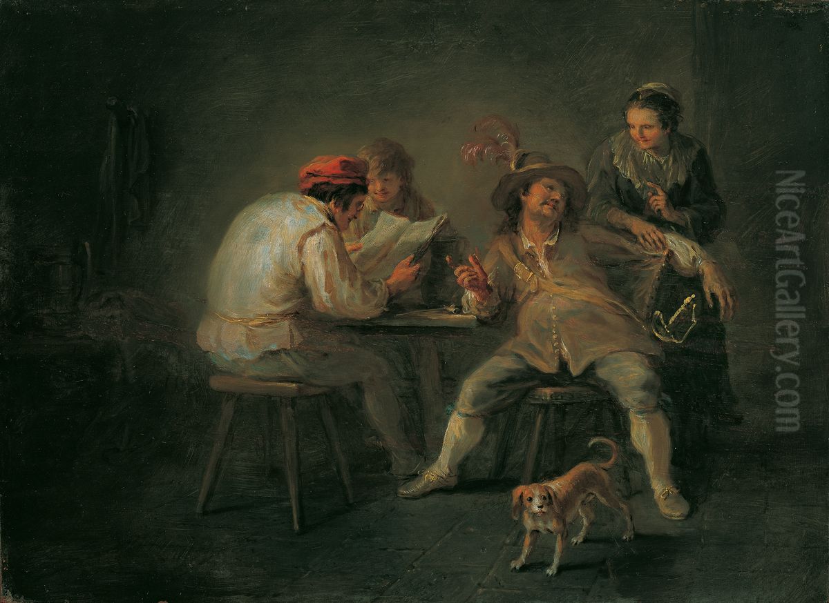Scene in an inn Oil Painting by Martin Johann Schmidt