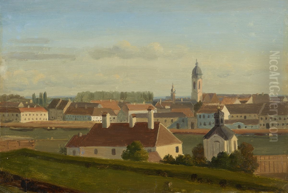Blick uber den Donaukanal zur Leopoldstadt Oil Painting by Johann Peter Krafft