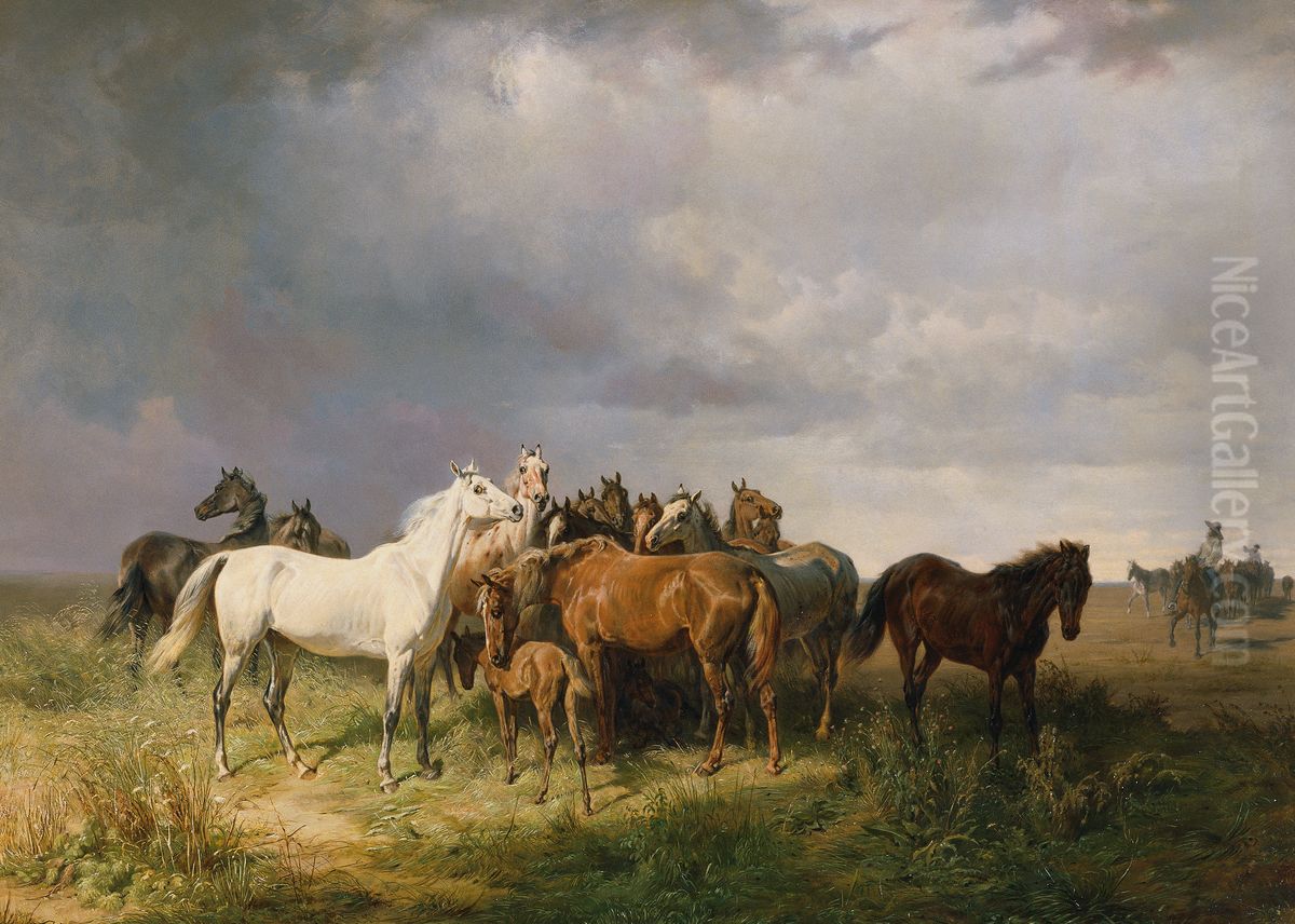 Pferde auf der Puszta Oil Painting by Franz Adam