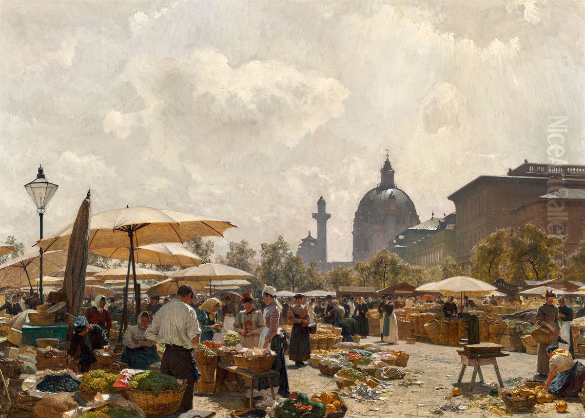Der Naschmarkt in Wien Oil Painting by Carl Moll