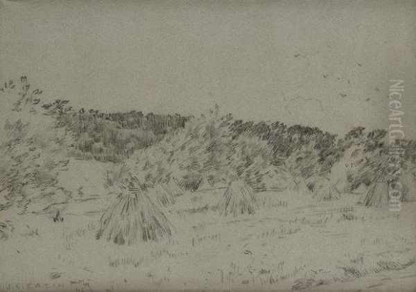 Meules De Foin Dans Un Champ Oil Painting by Jean-Charles Cazin