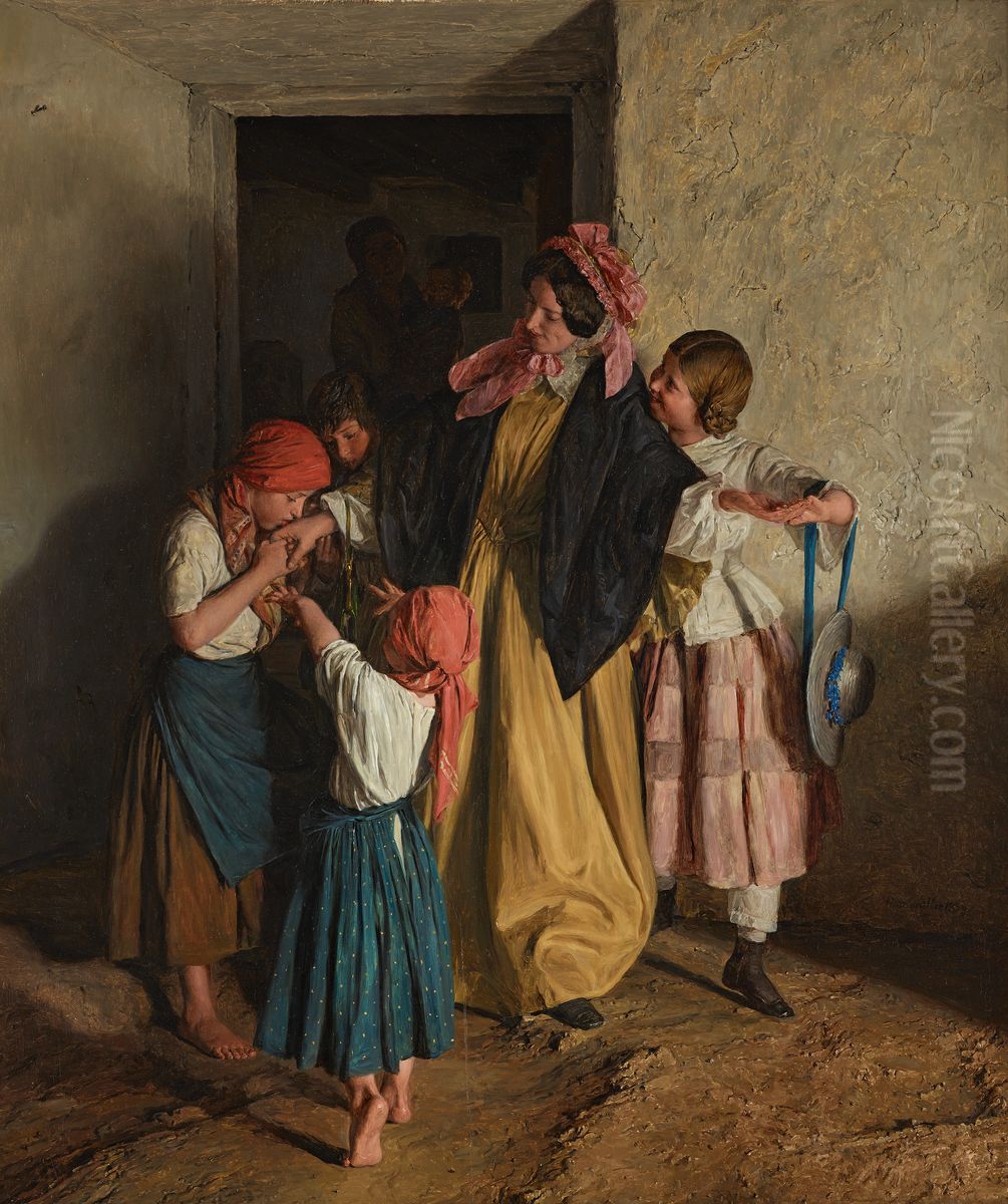 After Confirmation (The departure of the godmother) Oil Painting by Ferdinand Georg Waldmuller
