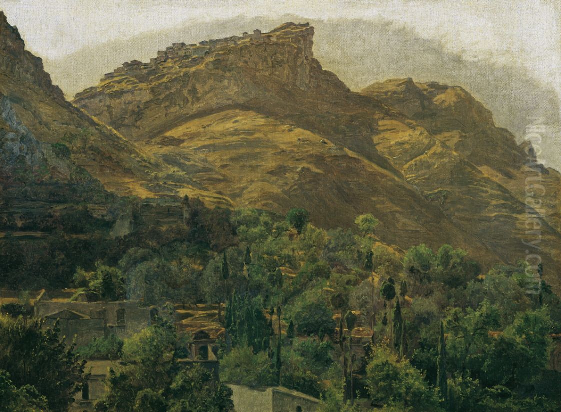 Look to the mountain town of Mola at Taormina Oil Painting by Ferdinand Georg Waldmuller