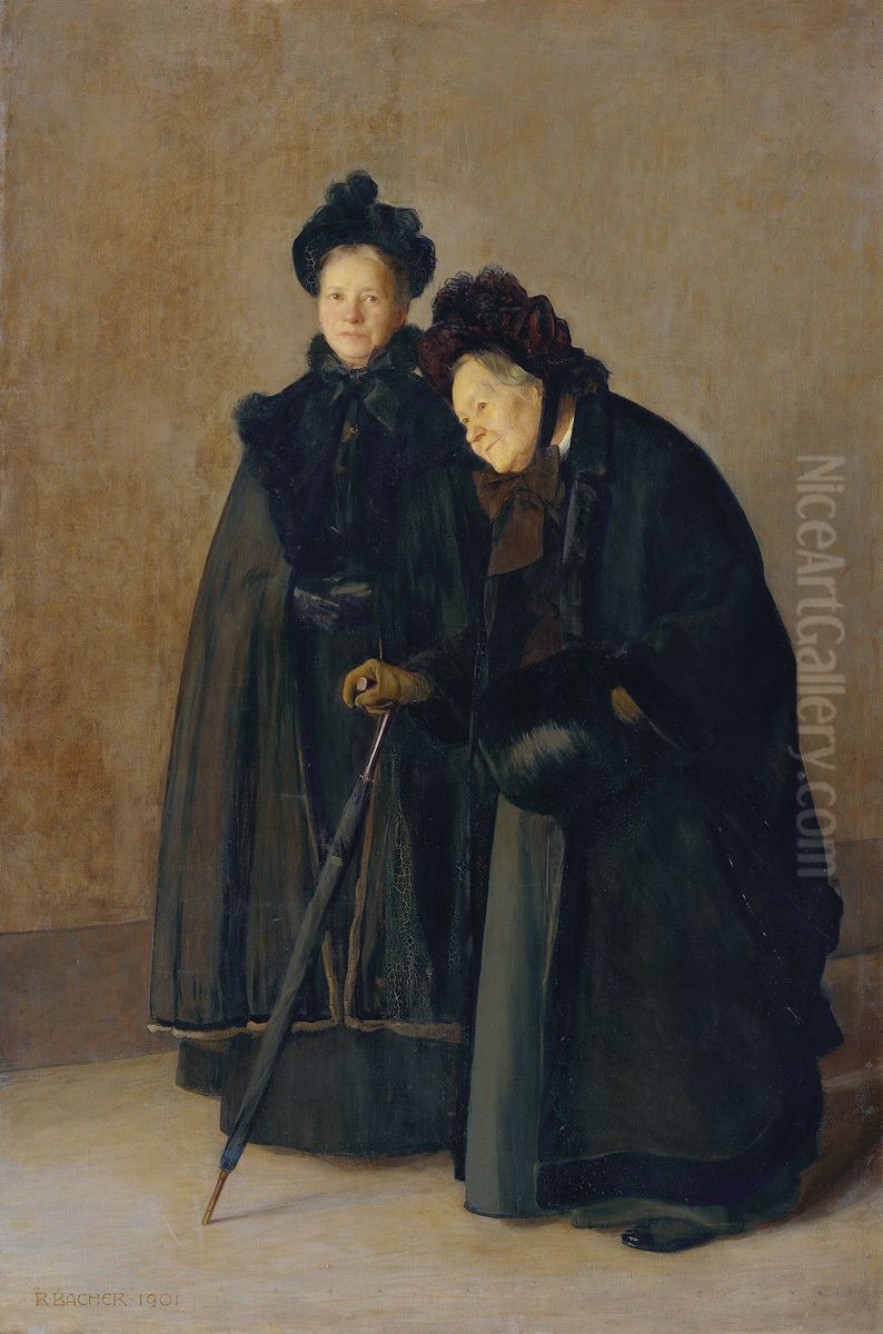 Zwei Schwestern Oil Painting by Rudolf Bacher