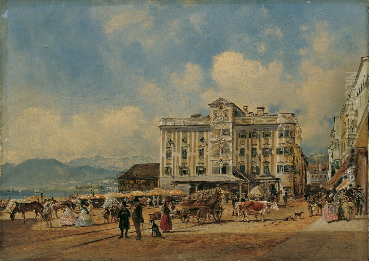 Das Rathaus in Gmunden Oil Painting by Rudolf von Alt