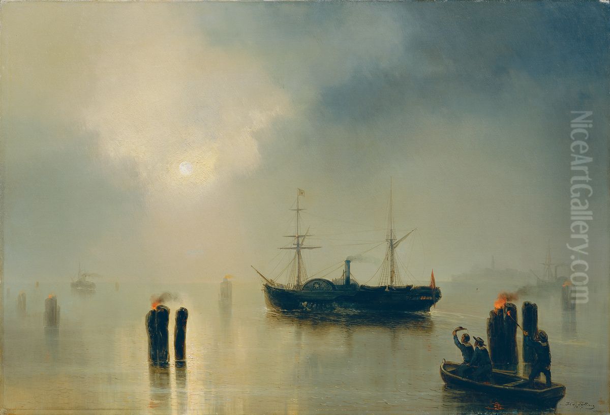 Nachtfahrt in der Lagune Oil Painting by Josef Puttner