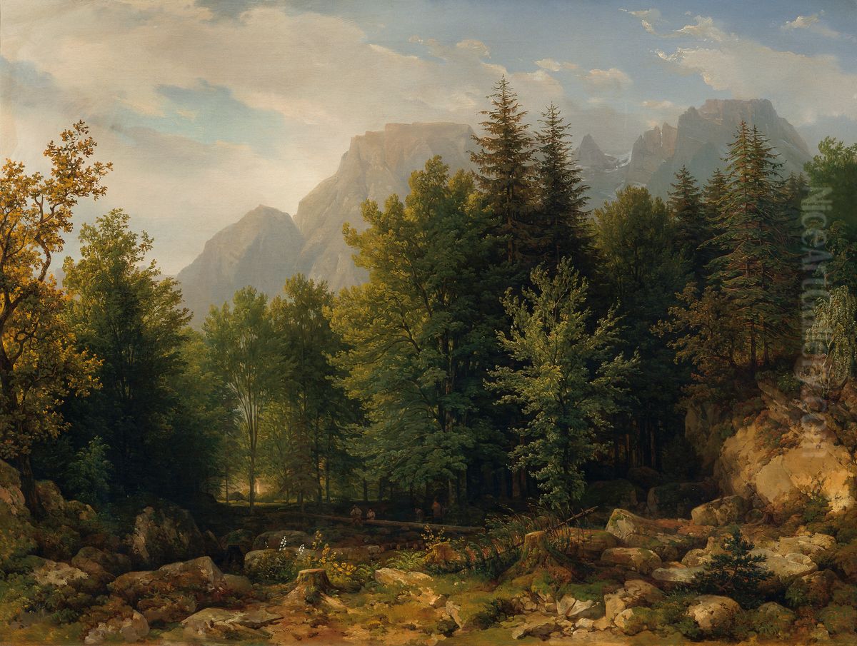 Forest Landscape in the High Mountains Oil Painting by Thomas Ender