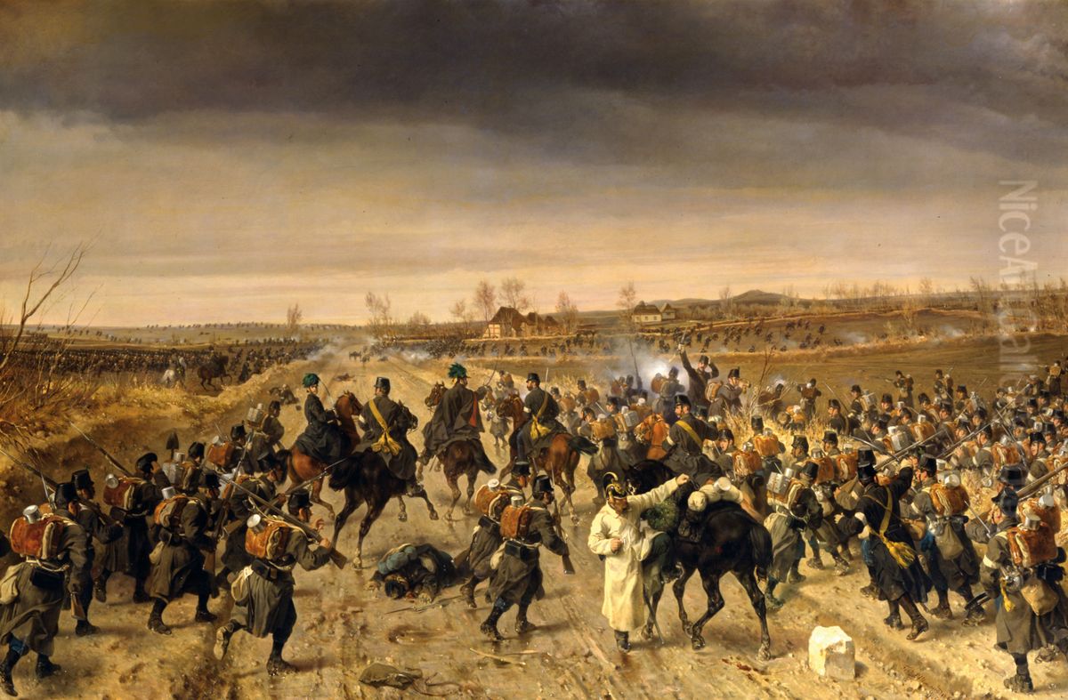 Die Schlacht bei Oberselk am 3. Februar 1864 Oil Painting by Fritz Allemand