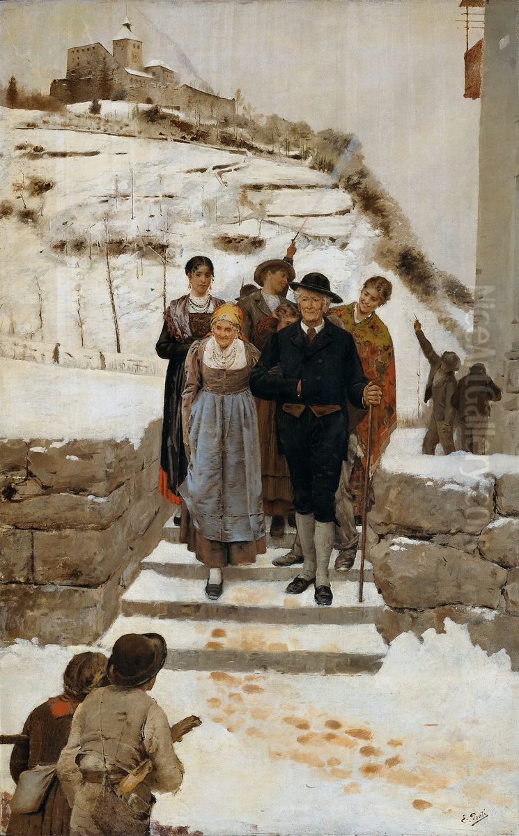 Goldene Hochzeit in Sudtirol Oil Painting by Eugenio Prati