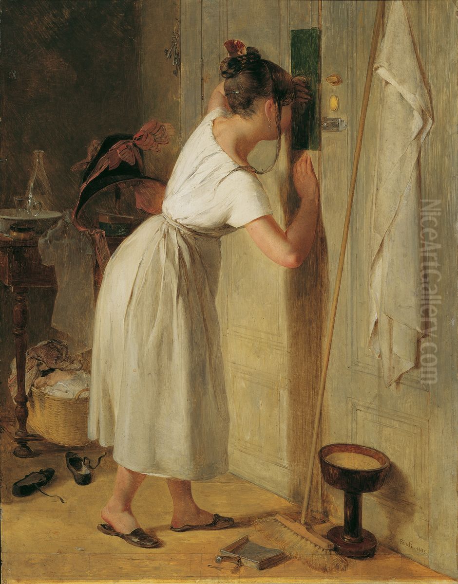 Die Lauscherin Oil Painting by Peter Fendi