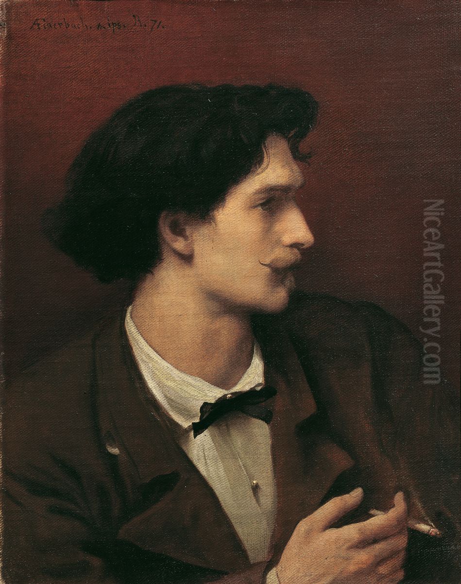 Selbstbildnis mit Zigarette Oil Painting by Anselm Friedrich Feuerbach