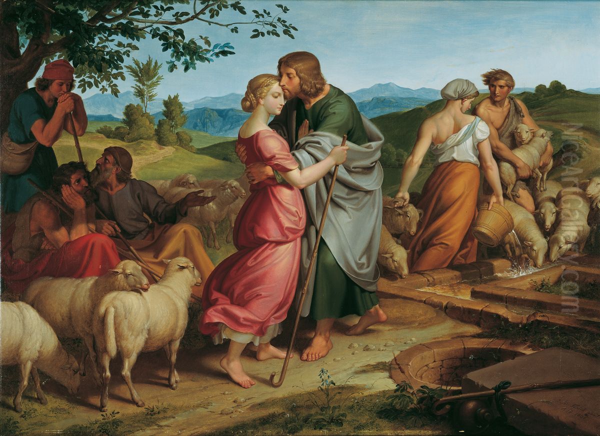 Jacob Encountering Rachel with her Father's Herds Oil Painting by Joseph von Fuhrich