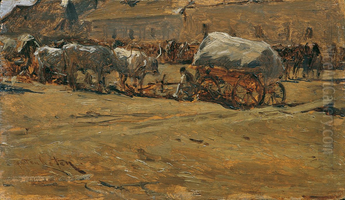 Hungarian Oxcart Oil Painting by August von Pettenkofen