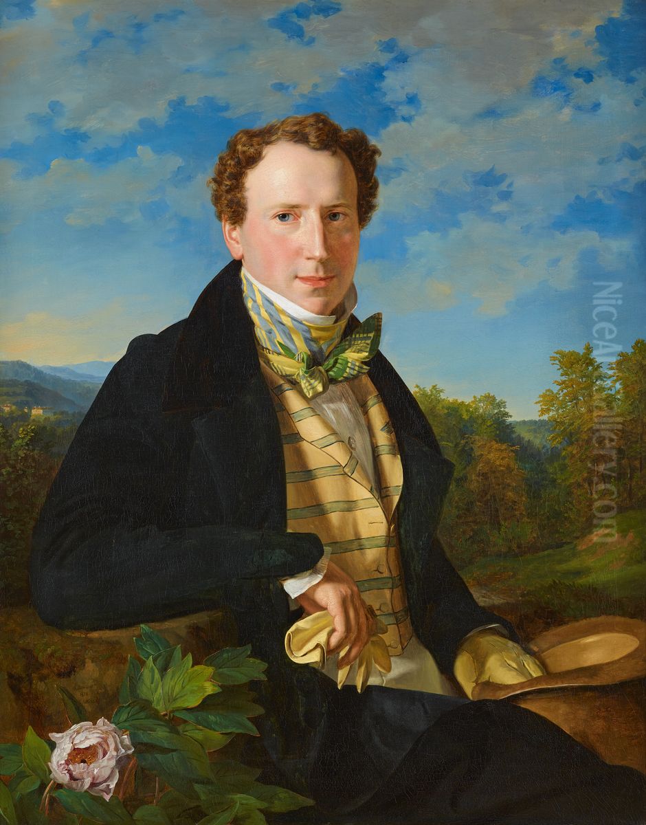 Selbstportrat in jungen Jahren Oil Painting by Ferdinand Georg Waldmuller