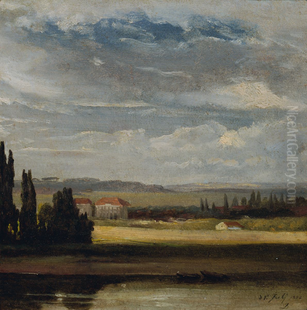 Landschaftsblick mit hohem Wolkenhimmel Oil Painting by Johan Wilhelm Ludwig Dahl