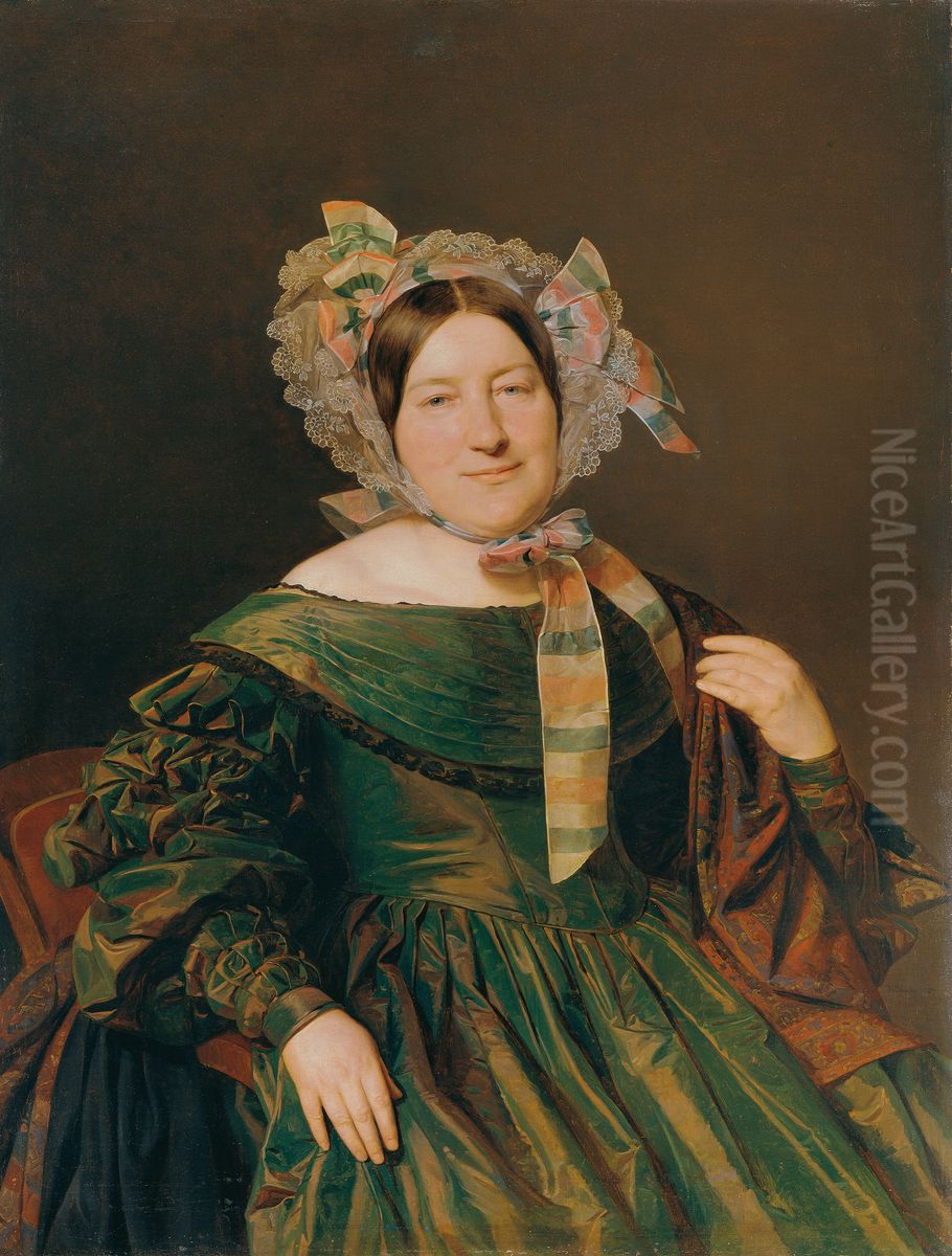 Frau in grunem, lachsrot changierendem Kleid Oil Painting by Ferdinand Georg Waldmuller