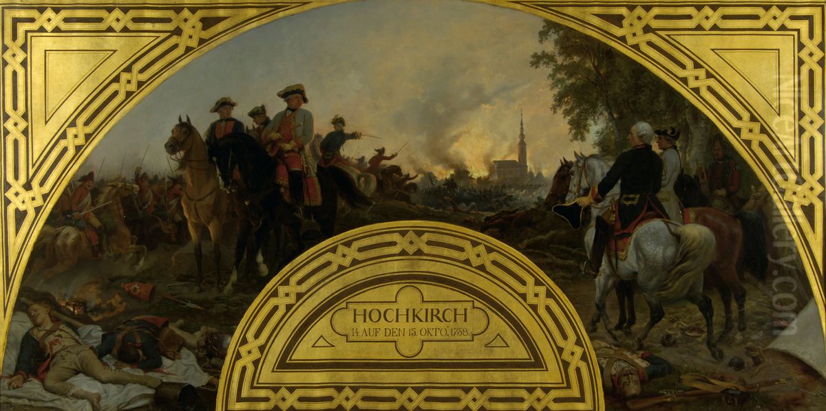 The raid near Hochkirch in 1758 Oil Painting by Karl von Blaas