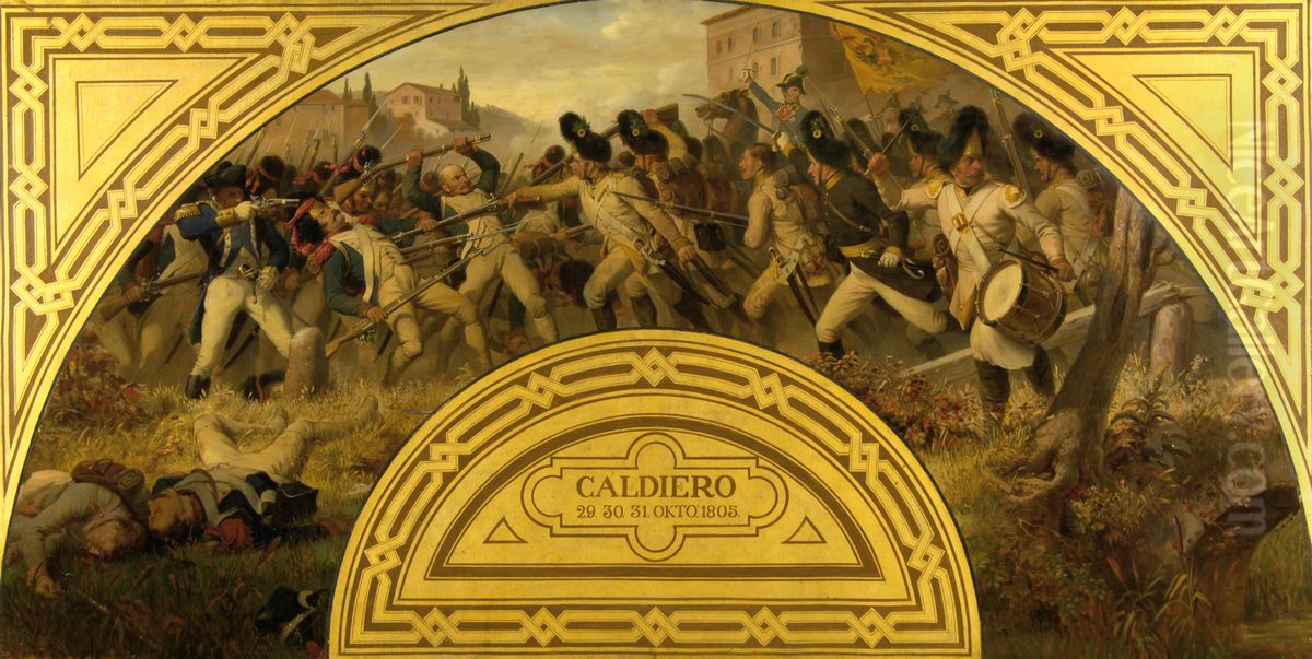 Die Schlacht bei Caldiero 1805 Oil Painting by Karl von Blaas