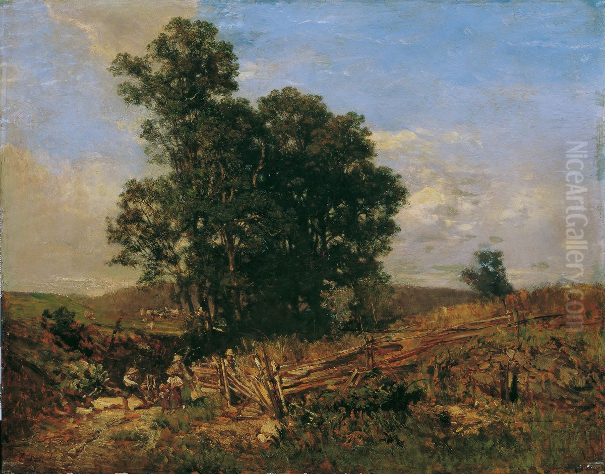 Baumgruppe am Feldweg Oil Painting by Eugen Jettel