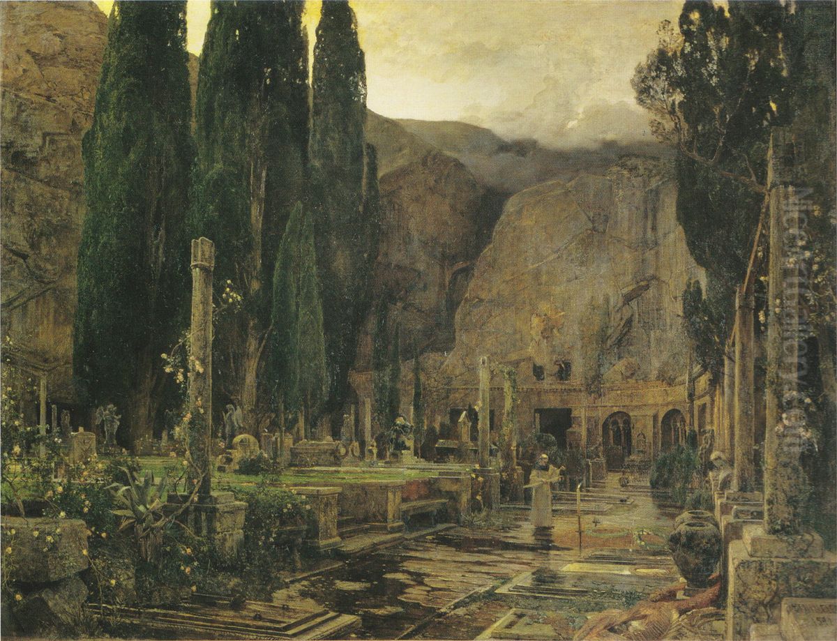 Pax (Der Friedhof von Gravosa bei Ragusa Oil Painting by Emil Jakob Schindler