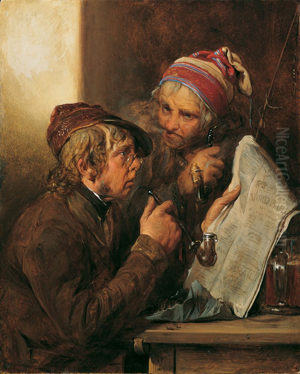 Newspaper Readers Oil Painting by Josef Franz Danhauser