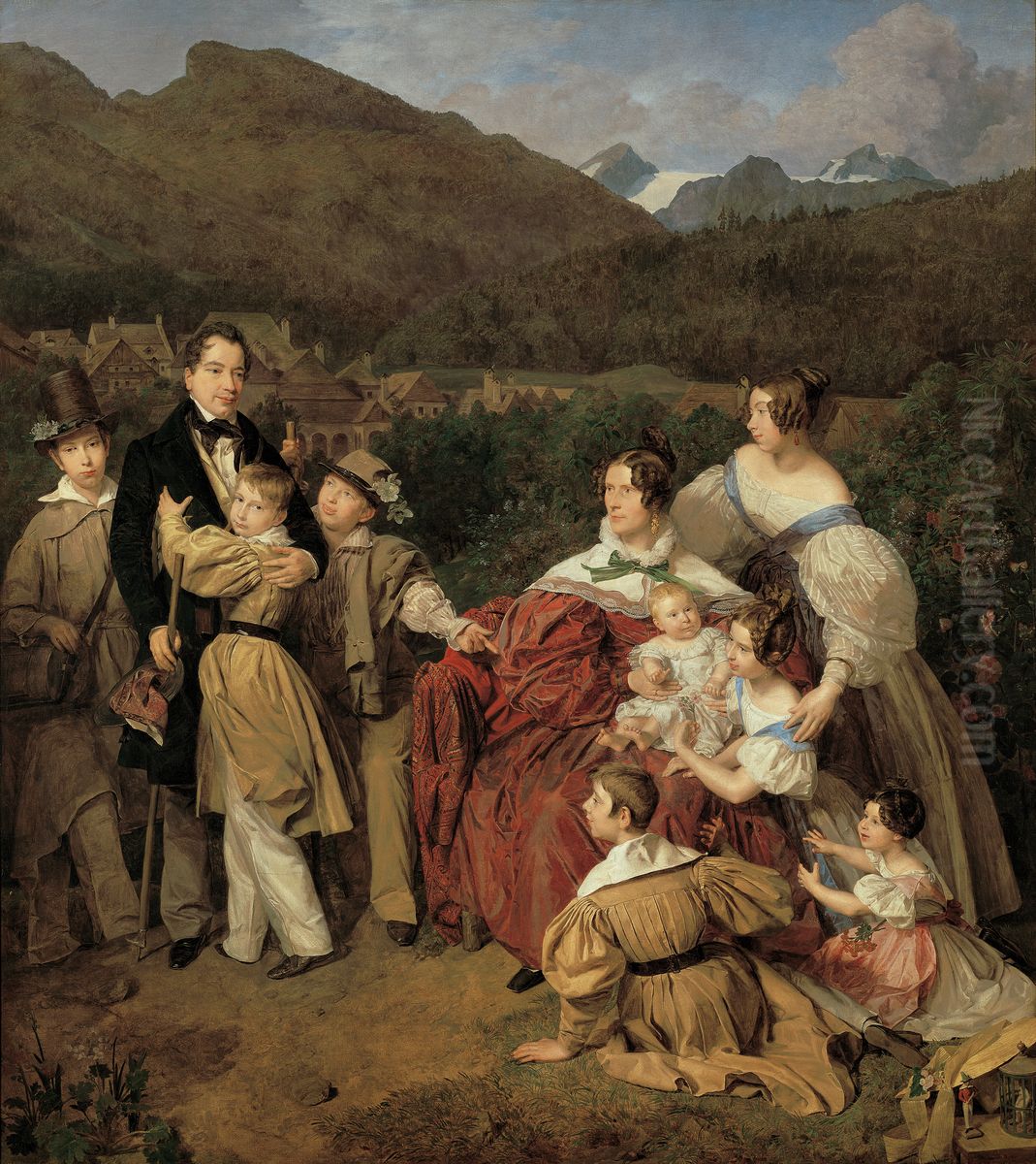 Der Notar Dr. Josef August Eltz mit seiner Gattin Caroline, geb. Schaumburg, und den acht Kindern in Ischl Oil Painting by Ferdinand Georg Waldmuller