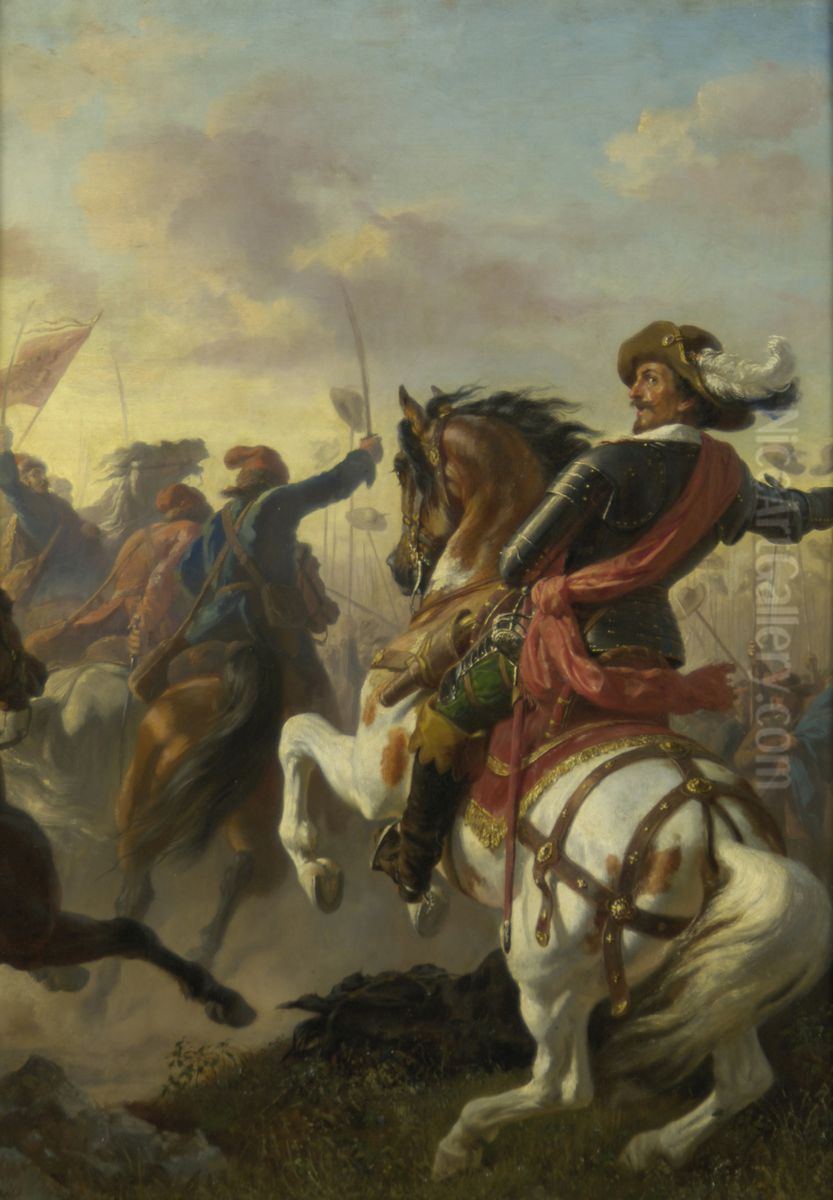 Boucquoi's Sieg bei Zablat (Budweis) 1619 Oil Painting by Karl von Blaas