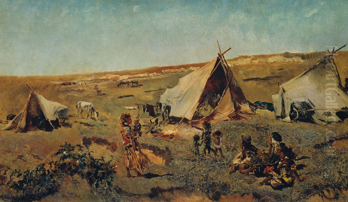 Zigeunerlager in der Puszta Oil Painting by Anton Romako