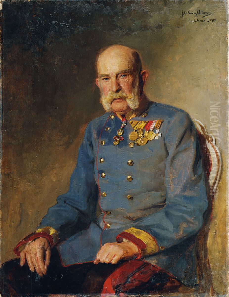 Emperor Franz Joseph I in the service uniform of an Austrian field marshal Oil Painting by John Quincy Adams