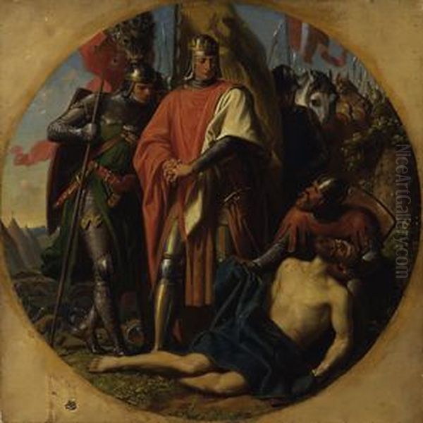 Rudolf I. von Habsburg an der Leiche Ottokars bei Durnkrut 1278 Oil Painting by Karl von Blaas