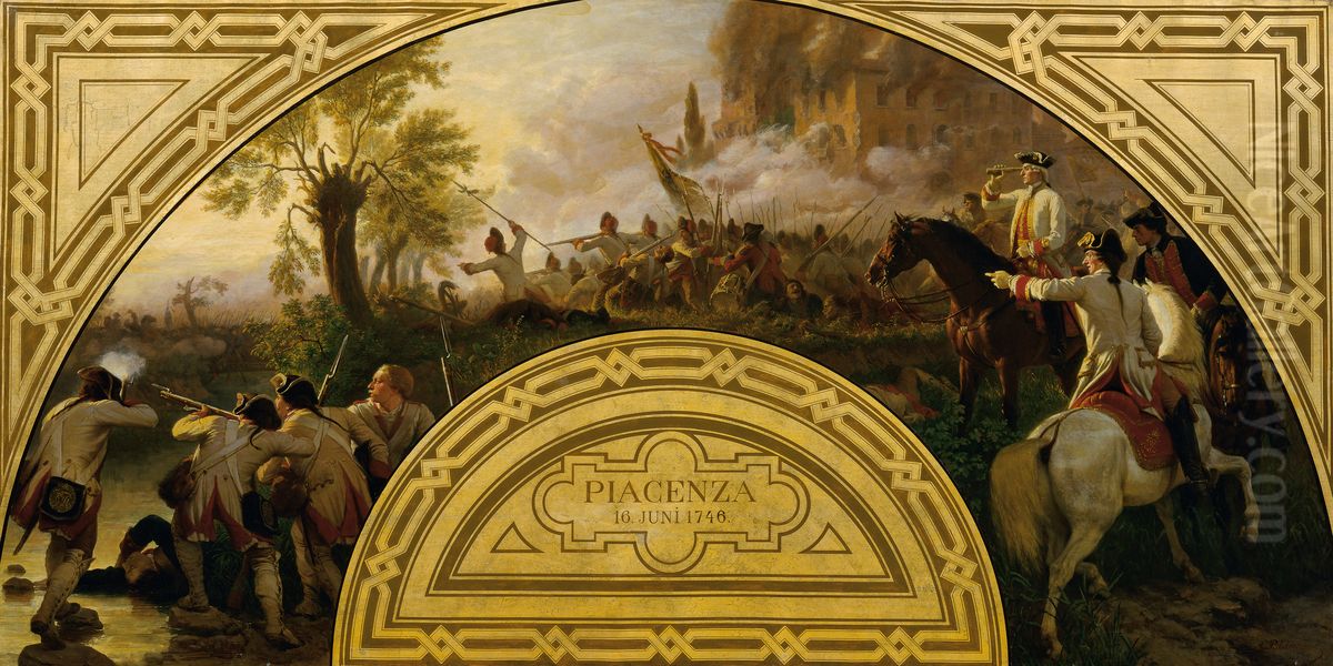The Battle of Piacenza 1746 Oil Painting by Karl von Blaas
