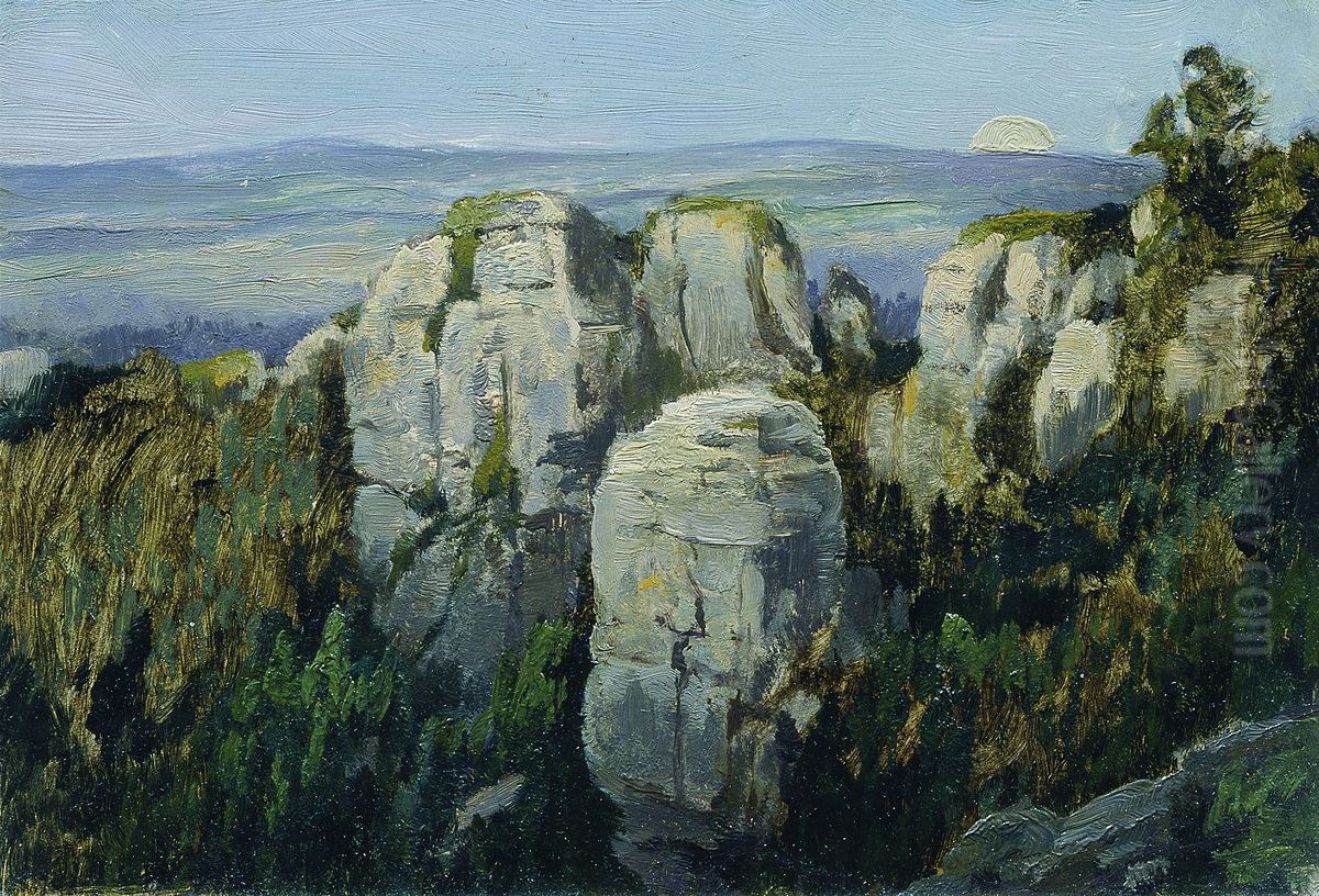 Prachauer Felsen Oil Painting by Ferdinand Frantisek Engelmuller